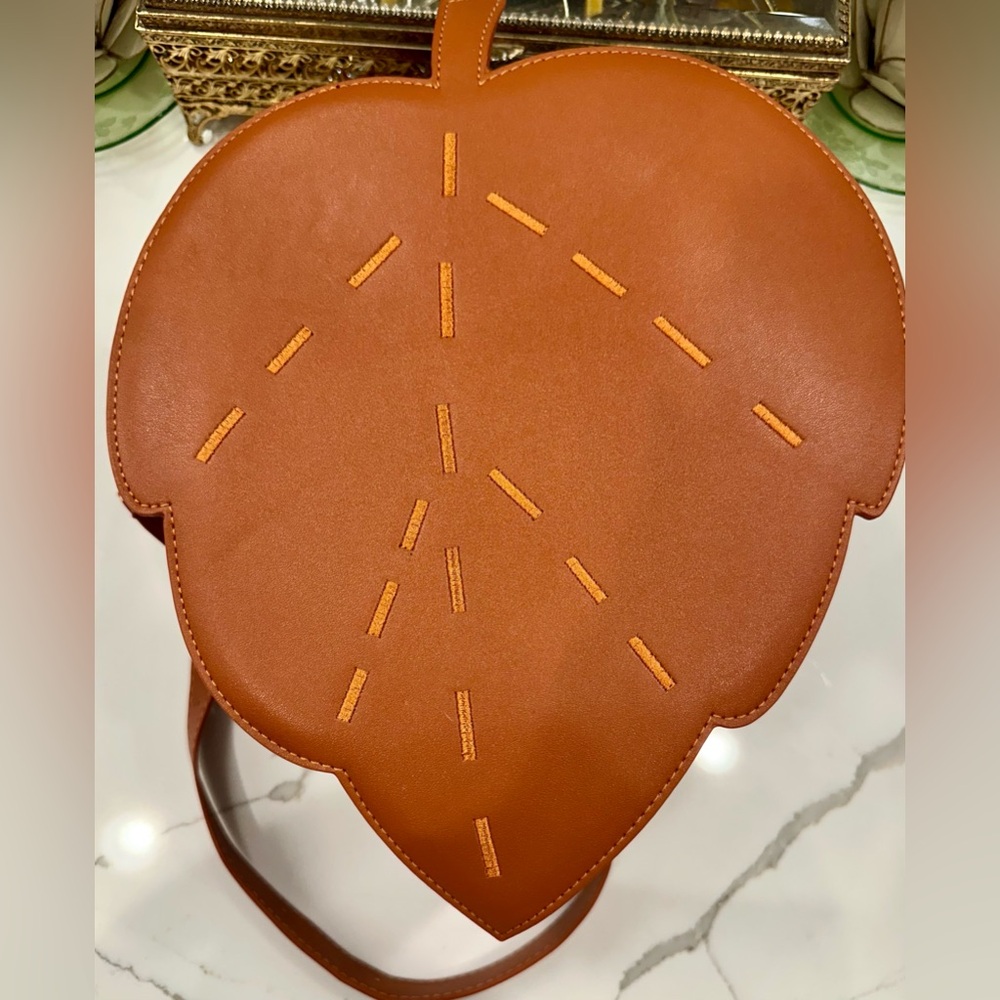 NWOT Lana Jay Leaf Bag Pecan Brown Faux-Leather/Lime Interior Kickstarter